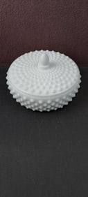 Fenton Milk Glass Hobnail Oval Covered Candy Dish