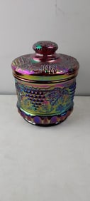 Fenton Art Glass Presznick's Museum Burmese Grape & Cable Ruby Red Carnival Glass Tobacco Jar