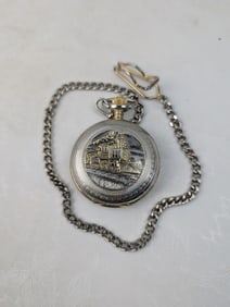 Vintage-Style Timber Creek Bi-Metallic Quartz Pocket Watch with Steam Locomotive Design - Needs