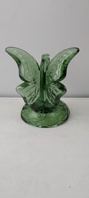 Vintage Fenton Green Glass Butterfly on Stand Figurine