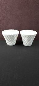 A Pair of Vintage Un-Marked Fenton Hobnail Milk Glass Planters/Vases