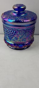 Vintage Fenton Carnival Glass 'Grape & Cable' Cobalt Blue Tobacco Jar