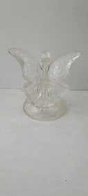 Vintage 1980s Fenton Art Glass Clear Crystal Butterfly on Branch Ring Holder