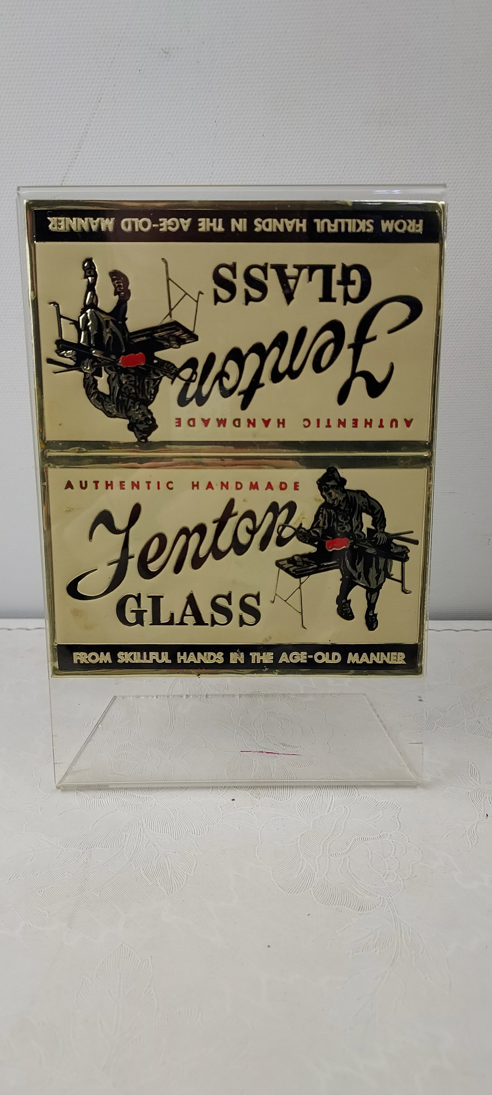 Vintage Fenton Glass 'Authentic Handmade' Two-Piece Advertising Display Sign (1 of 2)