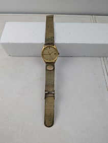 Vintage Wittnauer Men's Gold-Tone Base Metal Date Wristwatch, Engraved Case Back & PMI Plaque -