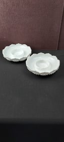 A Pair of Fenton White Milk Glass Hobnail Ashtray / Candle Holder / Chip & Dip Bowls