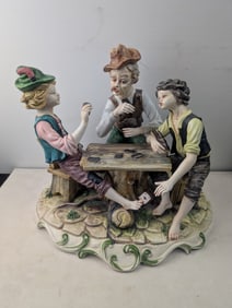 Vintage Capolavori Italy Ardalt Porcelain Figurine, Three Men Playing Cards, Capodimonte Style