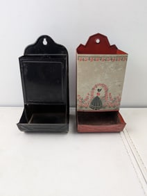 A Lot of Two Vintage Metal Wall Mounted Match Holders, including 'Lady in Rose Garden' Design