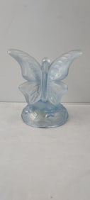 Fenton Art Glass Iridescent Ice Blue Butterfly on Branch Ring Holder