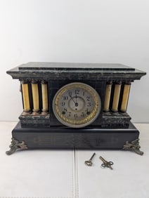 Antique Seth Thomas Victorian Adamantine 6-Column Faux Marble Mantel Clock