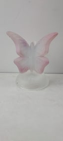 1994 ANNA... USA Frosted Glass Butterfly Figurine on Floral Base