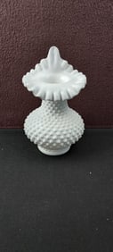 Vintage Fenton White Milk Glass Hobnail Ruffled Crimped Vase