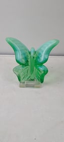 1985 Fenton Art Glass FAGCA Uranium Vaseline Green Opalescent Butterfly Figurine