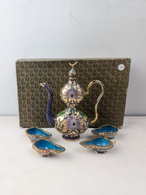 A Vintage Cloisonne Turkish Coffee Pot and Cup Set