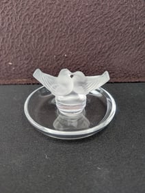 Lalique France Frosted Crystal Kissing Birds Ring Tray