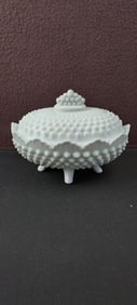 Fenton Hobnail Milk Glass Oval Covered Footed Candy Dish with Lid