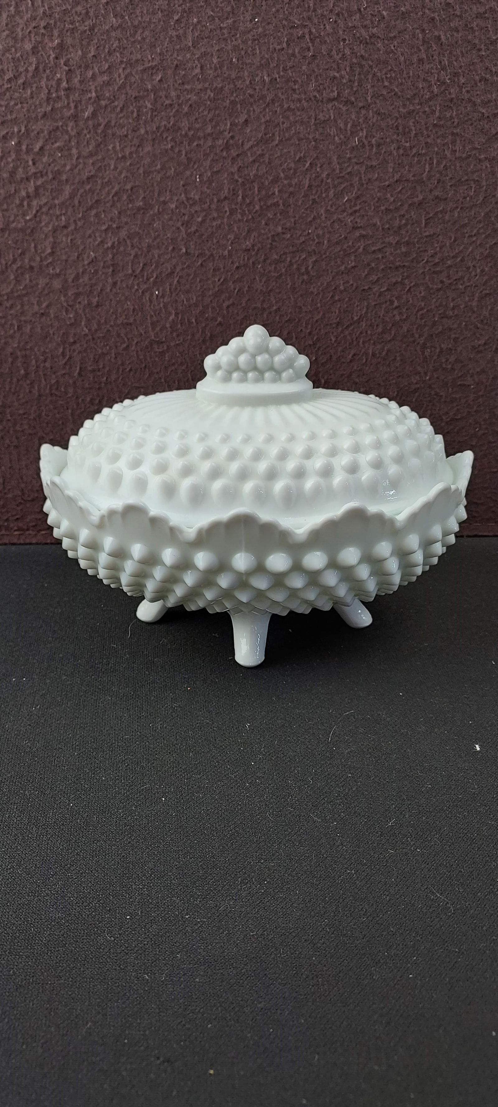 Fenton Hobnail Milk Glass Oval Covered Footed Candy Dish with Lid (1 of 8)