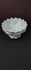 Vintage Fenton White Milk Glass Hobnail Footed Five-Candle Holder Bowl