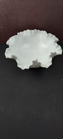 Vintage Fenton White Milk Glass Hobnail Ruffled Crimped Bowl