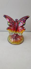 Fenton Ruby Amberina Iridescent Carnival Glass Butterfly Figurine / Ring Holder, Model 851/7IRM