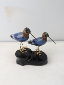 Vintage Chinese Beijing Arts & Crafts Cloisonne Enameled Sandpiper Bird Pair