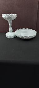 Fenton Hobnail Milk Glass 2-Piece Petite Epergne Centerpiece Set