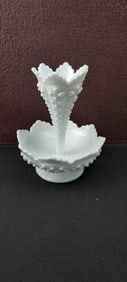 Fenton White Milk Glass Hobnail Single Horn Epergne