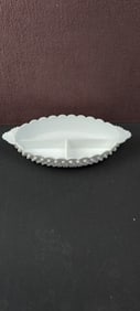 Fenton Milk Glass Hobnail 3-Part Divided Oval Relish Dish