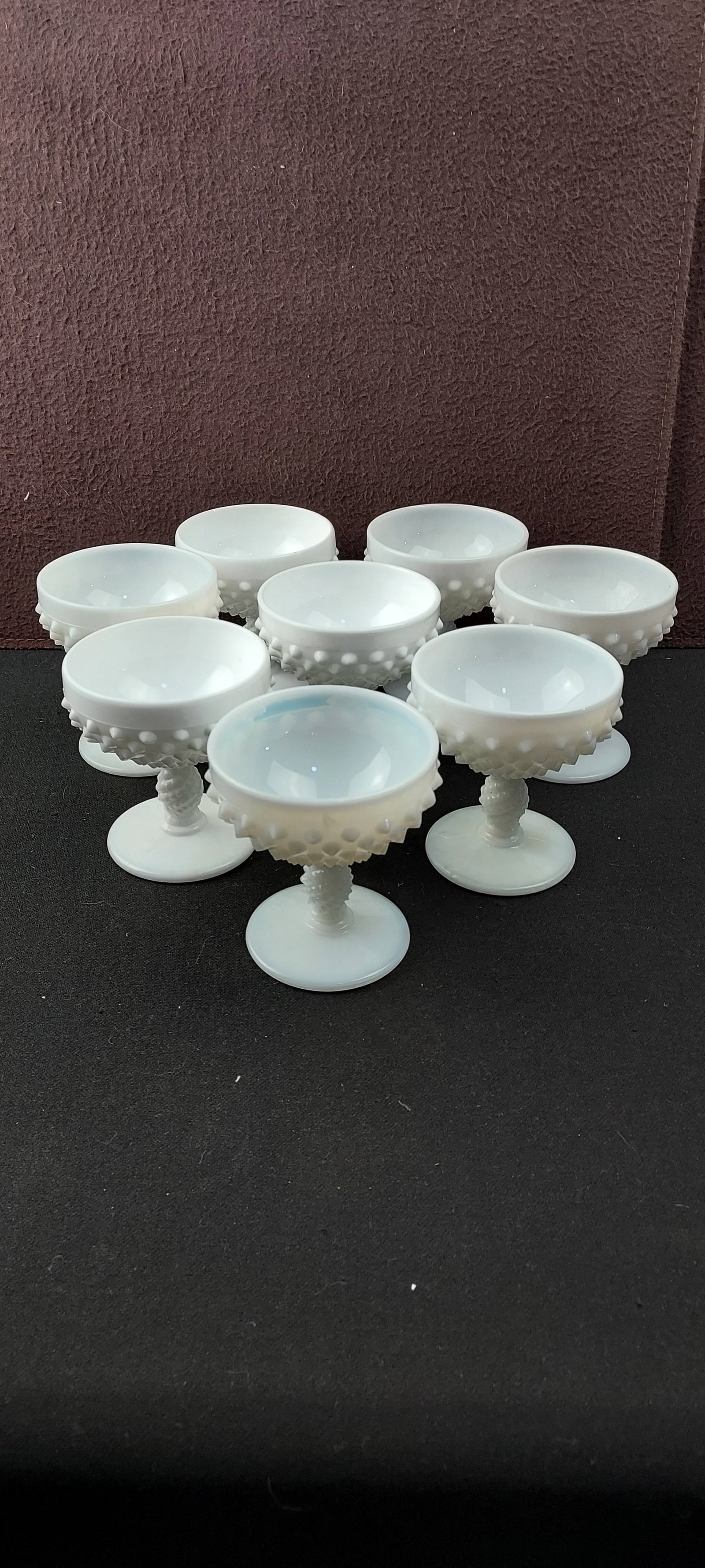 Vintage Fenton Milk Glass Hobnail Champagne/Sherbet Dishes - Set of Eight (1 of 7)