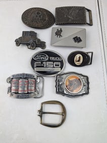 A Lot of nine Assorted Vintage and Collectible Belt Buckles, including 1994 Budweiser, Ford F-150,