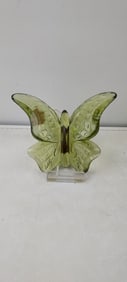 Vintage Fenton Key Lime Green Glass Butterfly Figurine on Stand