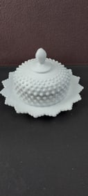 Vintage Fenton White Hobnail Milk Glass Round Covered Butter Dish
