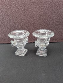 A Pair of Vintage Handmade Imperial Glass Clear Grecian Style Mini Urn Toothpick Holders