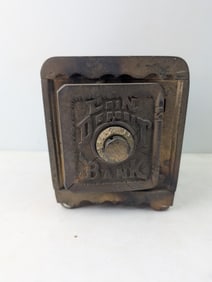 Early 20th Century Cast Iron 'GEM BANK' Coin Deposit Still Bank - Damage & Repair to door