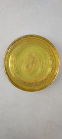1998 Fenton Art Glass 1905-1995 Commemorative Logo Coaster, Iridescent Amber Carnival Glass