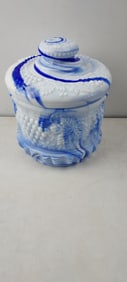 Fenton Blue Slag Glass Grape & Cable Tobacco Jar
