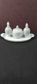 Vintage Fenton White Hobnail Milk Glass Vanity Set, 4-Piece