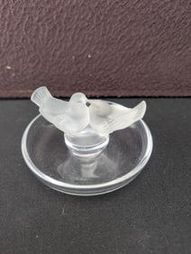 Lalique France Crystal Love Birds Ring Tray