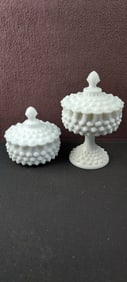 Vintage Fenton White Hobnail Milk Glass Covered Compotes & Candy Dishes