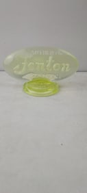 1980 Fenton FAGCA Vaseline Opalescent Glass Dealer Display Sign