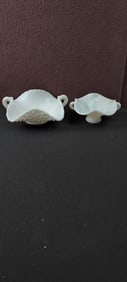 A Pair of Vintage Fenton Hobnail Milk Glass Handled Bon Bon Dishes