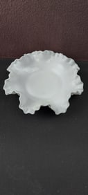 Fenton White Milk Glass Hobnail Ruffled Edge Bowl