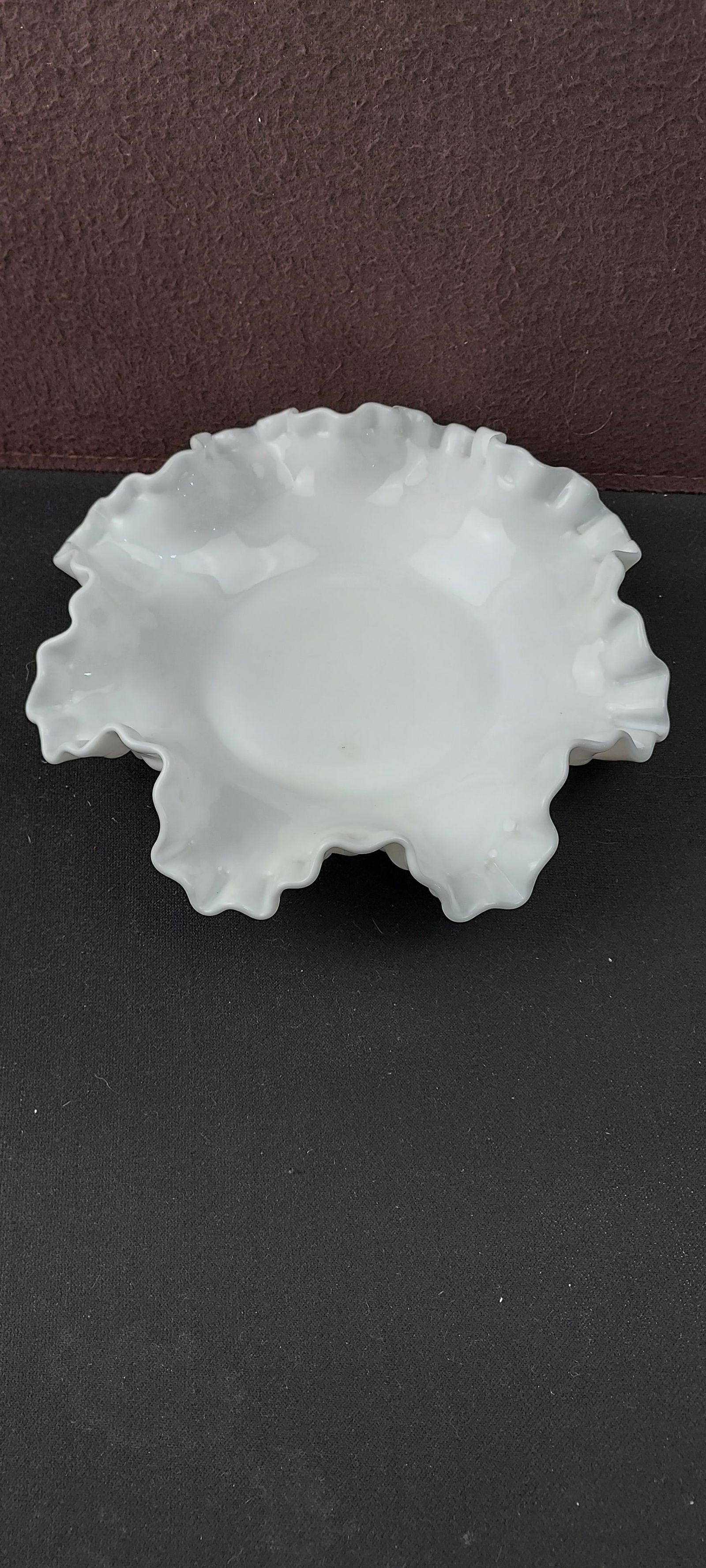 Fenton White Milk Glass Hobnail Ruffled Edge Bowl (1 of 3)