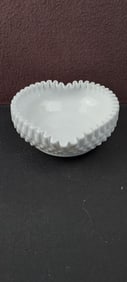 Vintage Fenton Hobnail Milk Glass Heart-Shaped Ruffled Dish