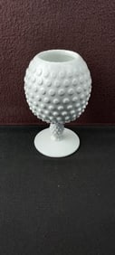 Circa 1950s Fenton Milk Glass Hobnail Ivy Pedestal Vase