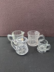 A Lot of Vintage Miniature Glass Creamer and Mug Vessels, including Czechoslovakian Cut Crystal
