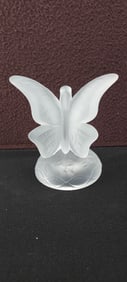 Frosted Glass Butterfly Figurine, Attributed to Fenton Art Glass, with Faint Lalique Signature
