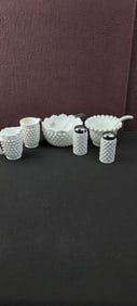 Vintage Fenton Hobnail Milk Glass Six-Piece Serveware Collection