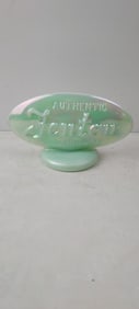 Fenton Art Glass Iridescent Sea Mist Green Oval Logo Dealer Display Sign