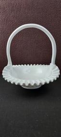 Fenton Art Glass Company Hobnail Milk Glass Ruffled Basket